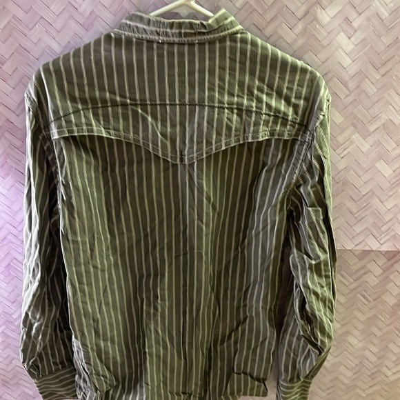 Tommy Hilfiger DENIM Striped Khaki Green Men's Western Shirt, 2007 Large - Picture 5 of 6